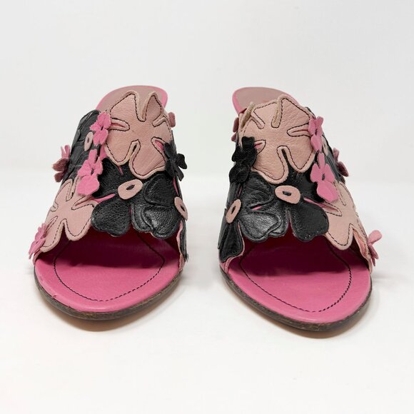 Vintage Miu Miu Y2K Mules Floral Pink Black Heels – Size 38.5 - Picture 4 of 9